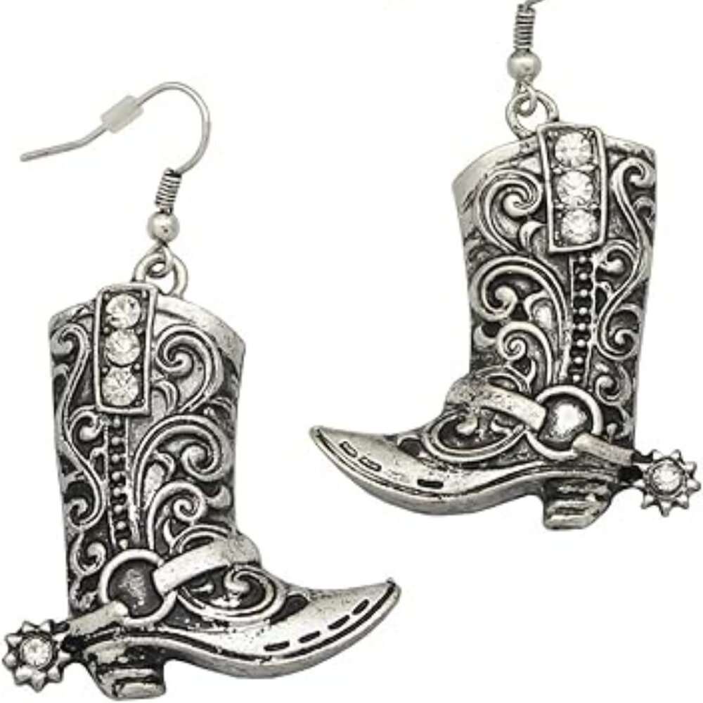 Western Boots Earrings Texas Spur Dangle Drop Earrings‎ Rodeo Boho Cowgirl
